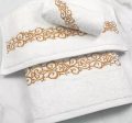 2 piece Luxury Hotel quality embroidered gold white soft cotton bath towel with hand towel Sale