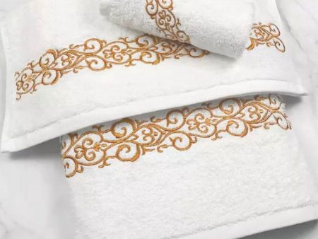 2 piece Luxury Hotel quality embroidered gold white soft cotton bath towel with hand towel Sale