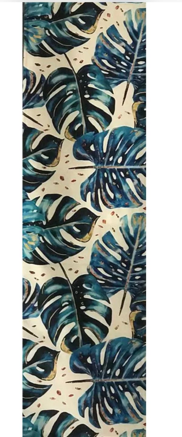 Runner and 2 matching cushion covers Unique table runner blue tropical New table bed  runner indoor gorgeous blue navy tropical leaf large unique item cotton linen Hot on Sale