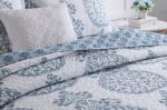 Sale 3 piece  blue bedspread coverlet cotton queen king provincial blue white classical vintage reversible Hot on Sale