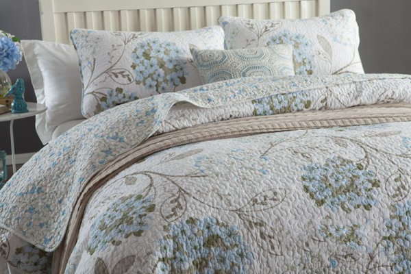 Sale 3 piece bedspread coverlet cotton queen king blossom blue beige Online Hot Sale