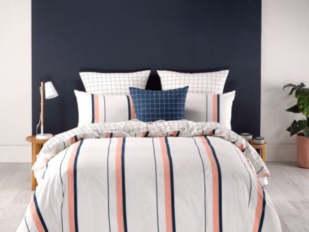 Sol peach cotton quilt cover by linen house white navy peach queen Hot on Sale