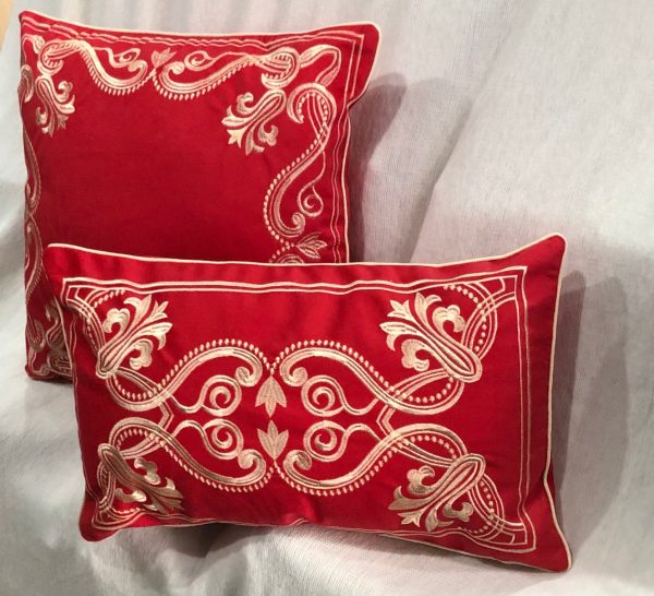 Set of embroidered gold cushion covers elegant red, royal blue, black , green, white Online Hot Sale